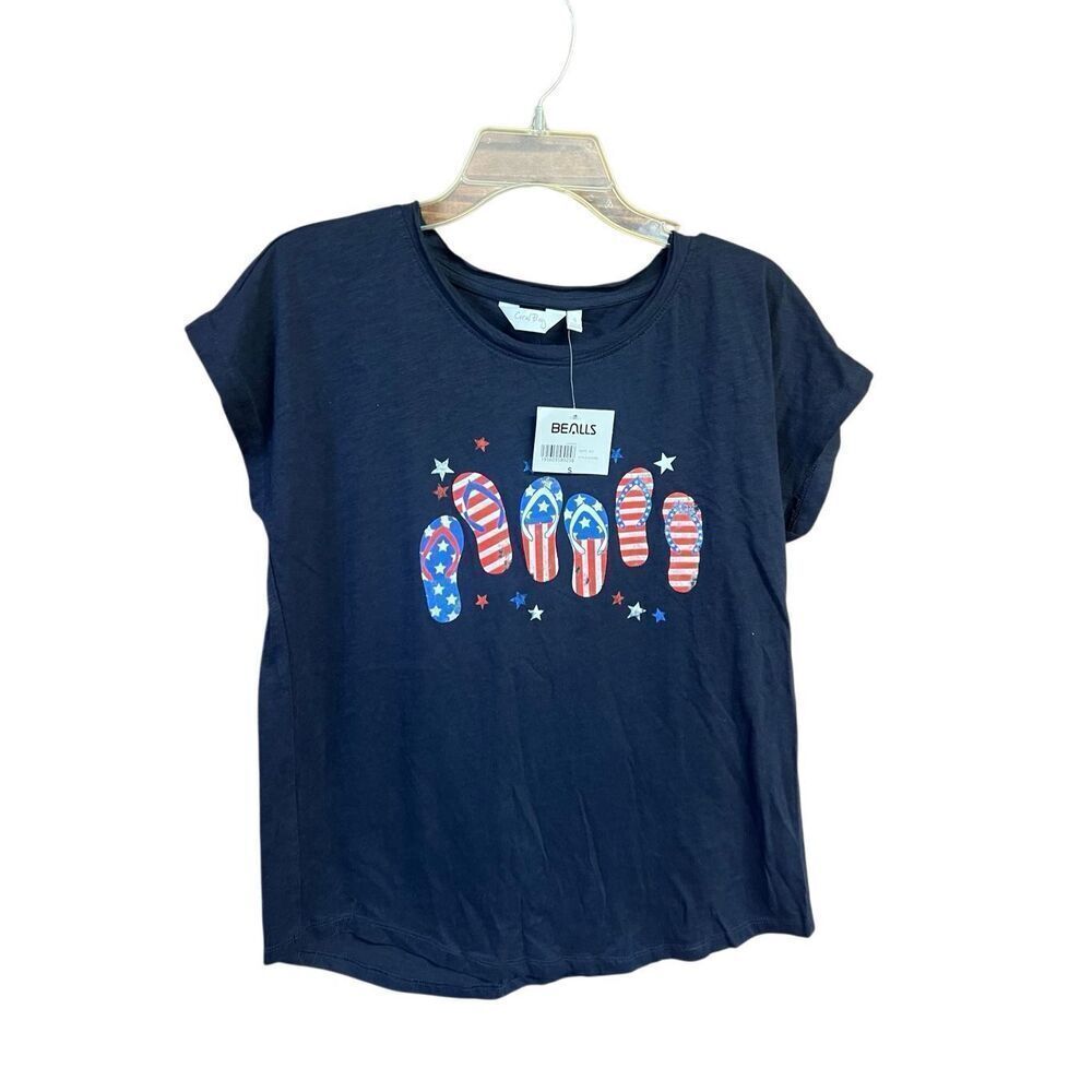 Coral Bay Womans Flip Flop Tee shirt Navy Sz S NWT